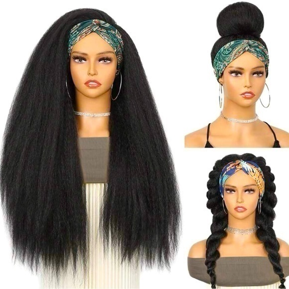 ✨NWT 28” Kinky Straight Headband Wig for Women Yaki Straight with Black hair - Picture 1 of 8